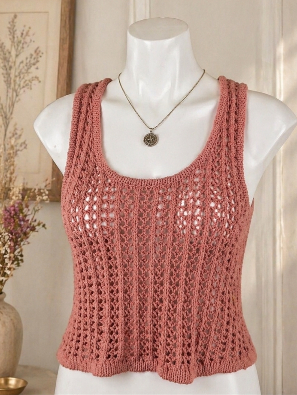 NWT AEROPOSTALE Crochet Tank Top — Dusty Rose SZ M